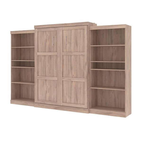 Pur 136W Queen Murphy Bed with 2 Storage Units (137W) in rustic brown